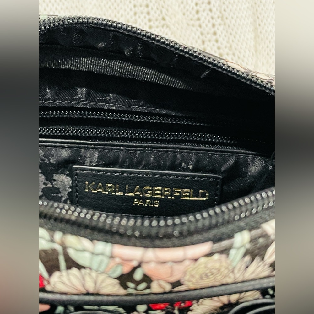 Karl Lagerfeld Floral Crossbody Bag Black Bow Gold Hardware - Picture 5 of 5